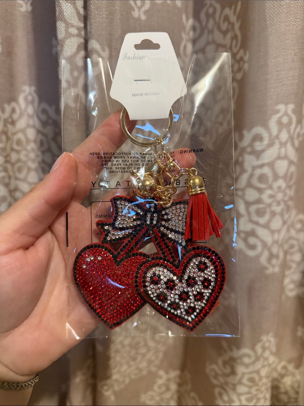 Red Rhinestone Heart Cherries Keychain/ Bag Charm NWT